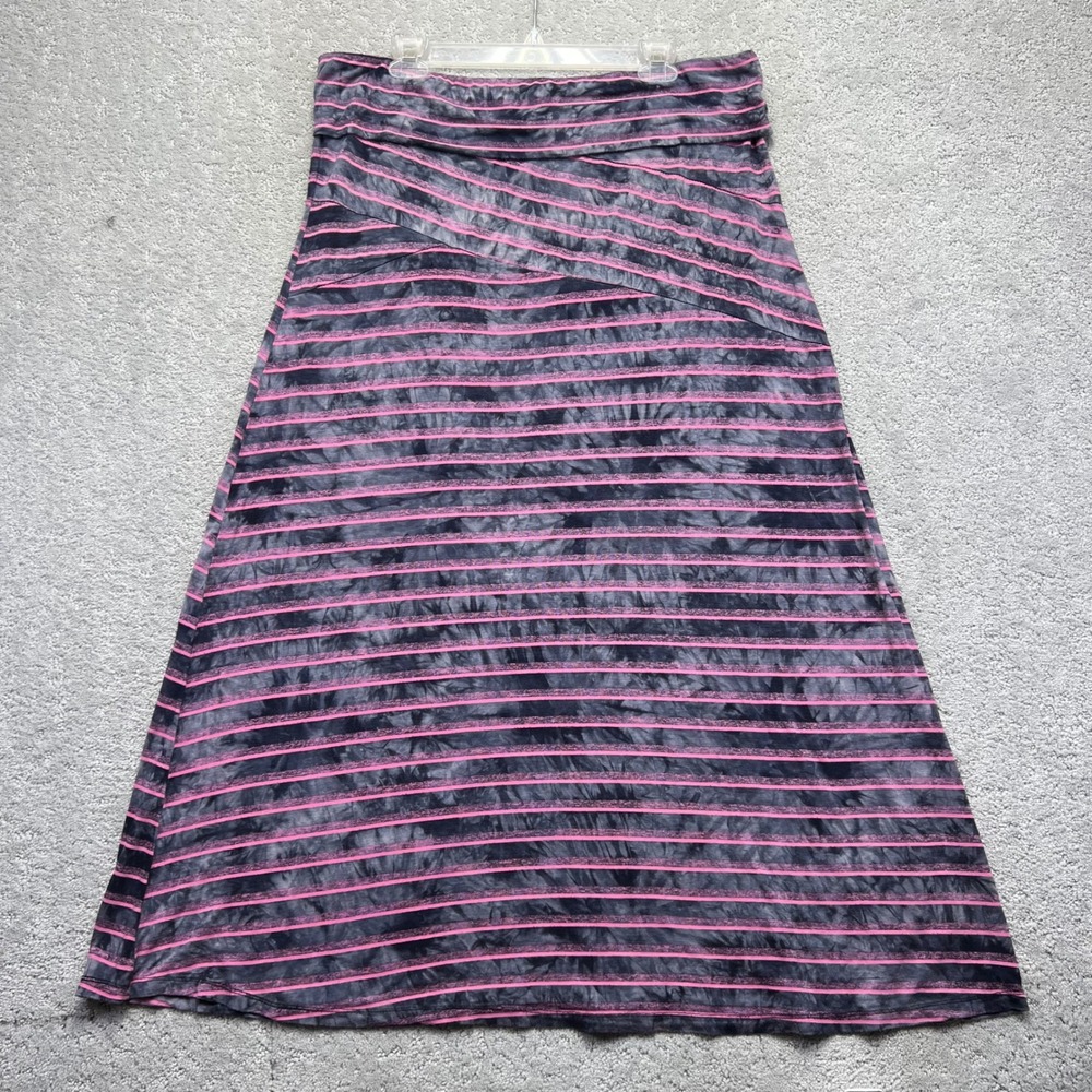One World Maxi Skirt Womens XL Pink Gray Tie Dye Striped Rayon Blend Fold Over